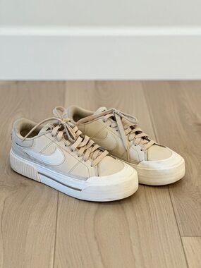 Nike Beige and White Platform Low-Top Sneakers